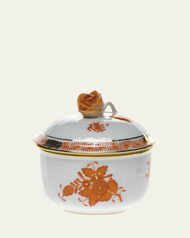 Chinese Bouquet Rust Covered Sugar Dish with Rose